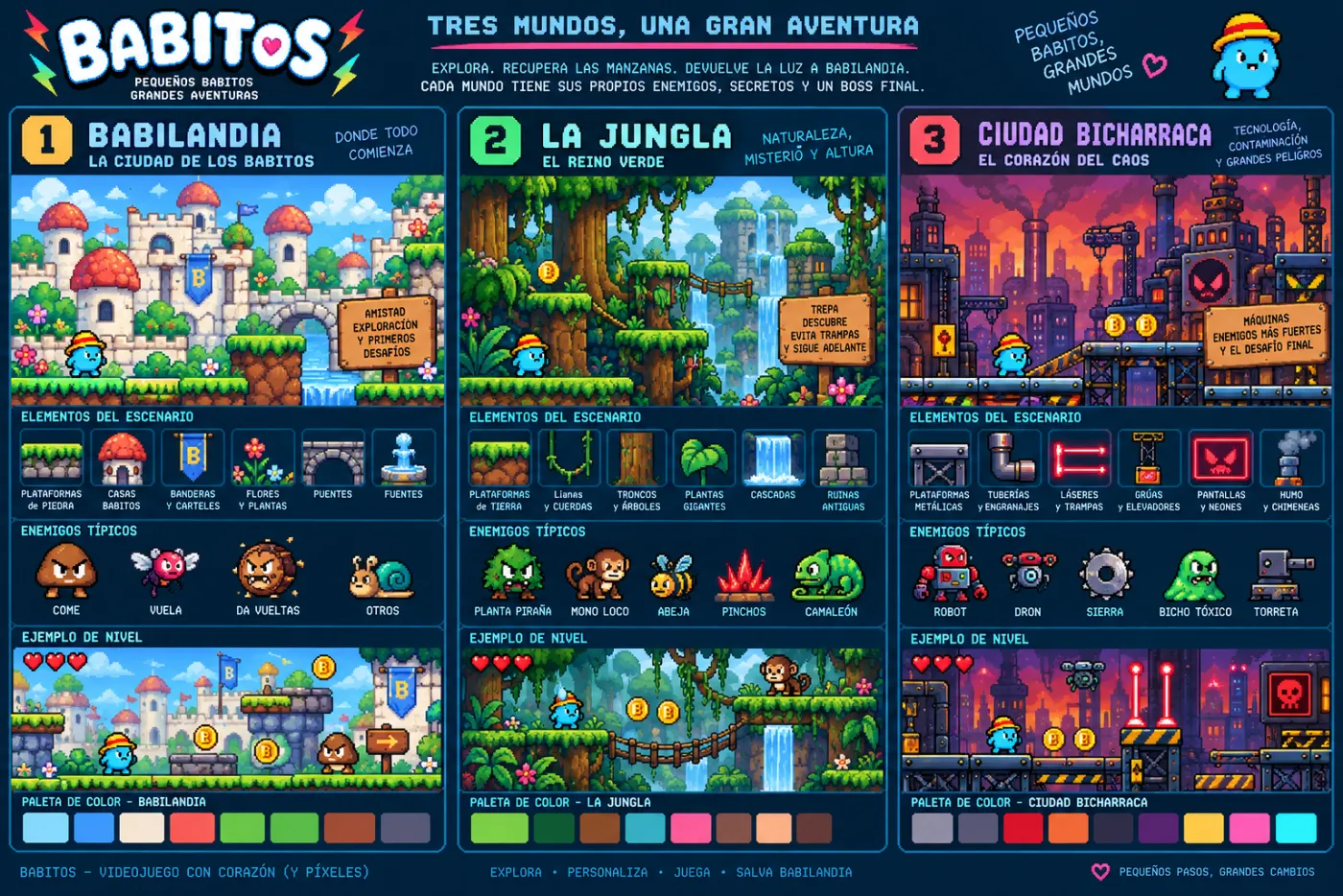 Lámina de los tres mundos: Babilandia, La Jungla y Ciudad Bicharraca