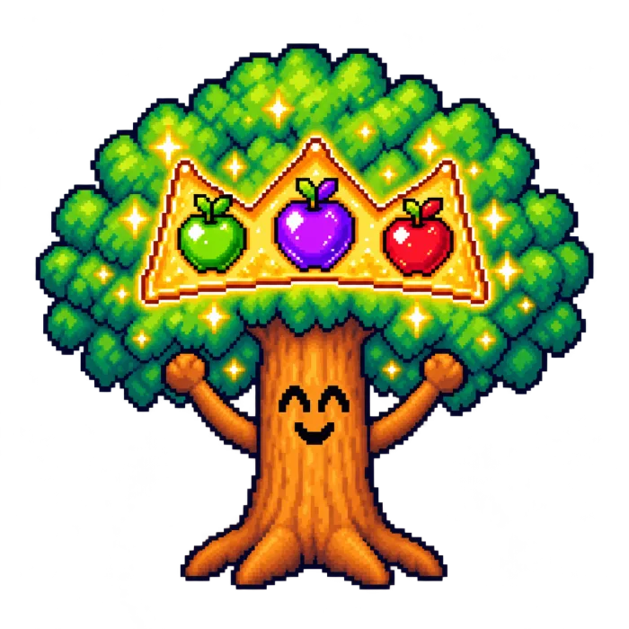 El Árbol de Poder, luminoso y lleno de manzanas