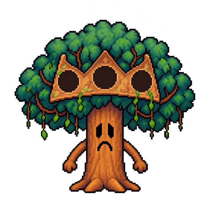 El Árbol de Poder triste, apagado y sin manzanas